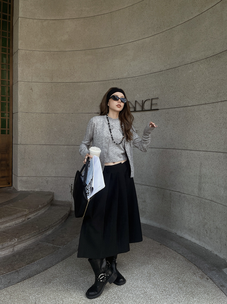 ボタンカーディガン×ノースリーブニット セットトップス