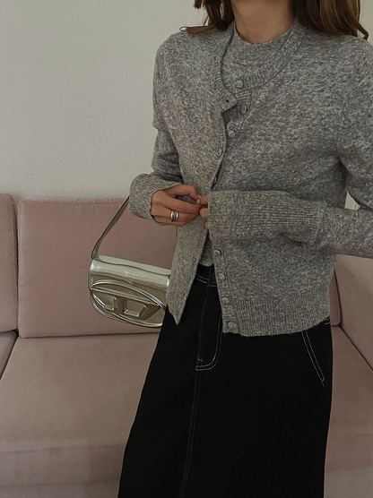 ボタンカーディガン×ノースリーブニット セットトップス