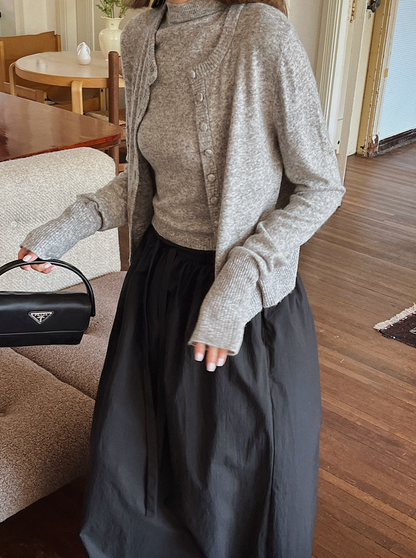 ボタンカーディガン×ノースリーブニット セットトップス