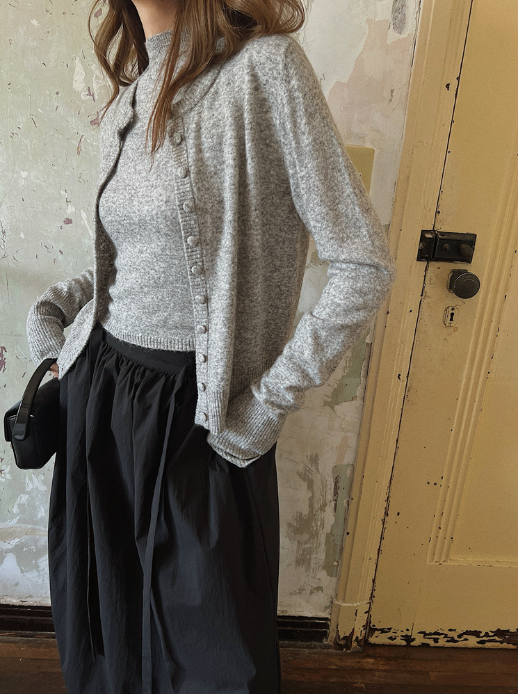 ボタンカーディガン×ノースリーブニット セットトップス