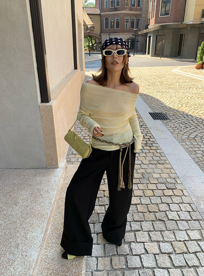 オフショルダースリムリブニットトップス