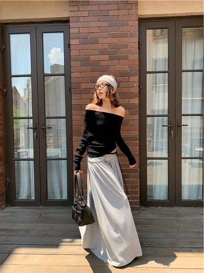 オフショルダースリムリブニットトップス