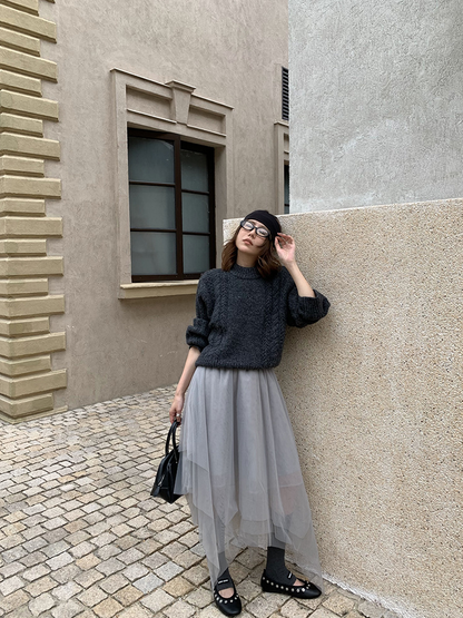 ケーブルニットクルーネックプルオーバー