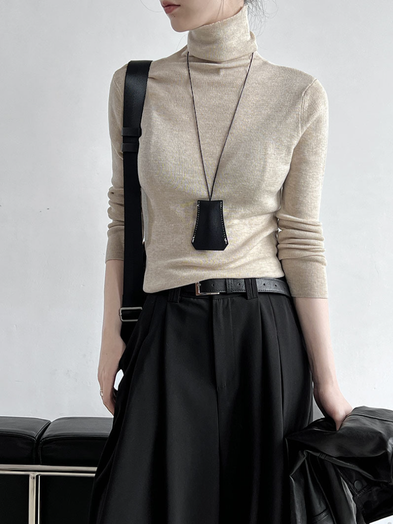 ベーシックリブタートルネックニットトップス