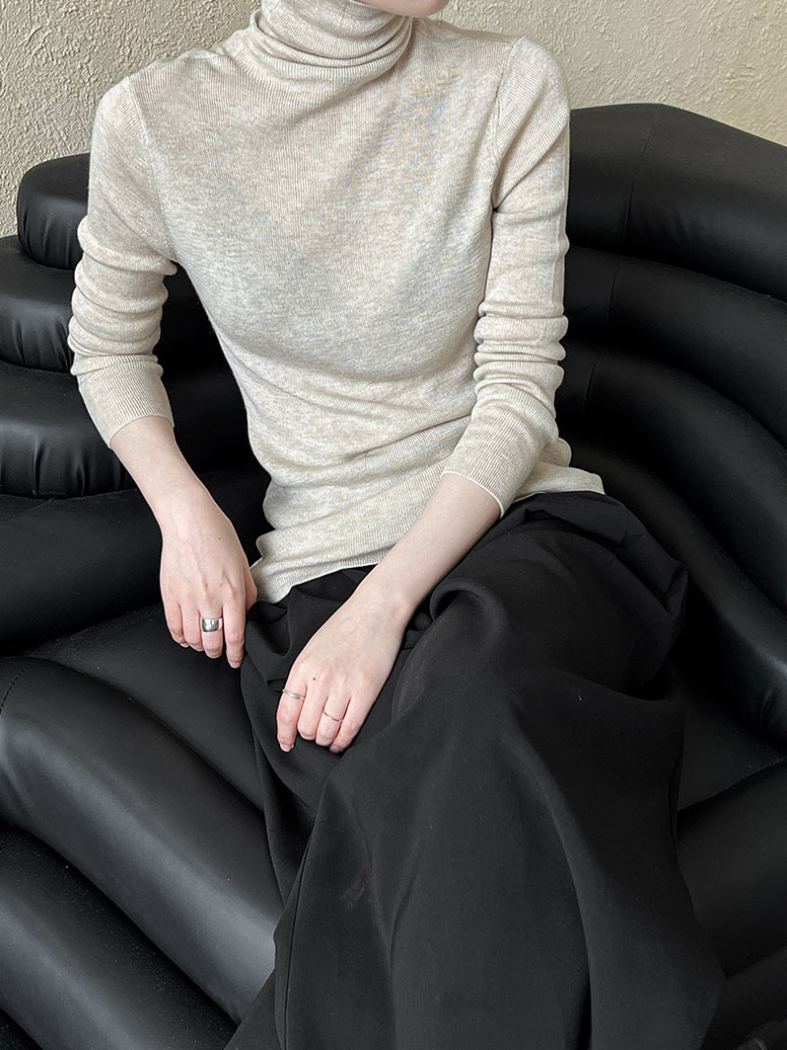 ベーシックリブタートルネックニットトップス