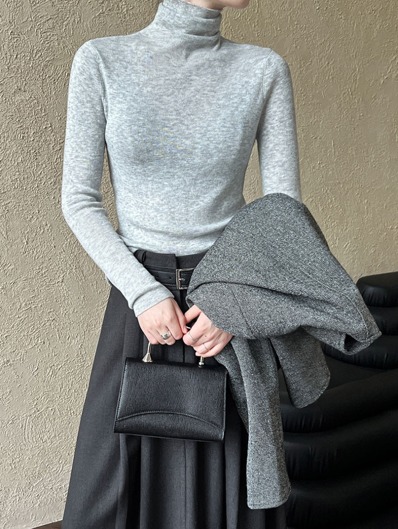 ベーシックリブタートルネックニットトップス