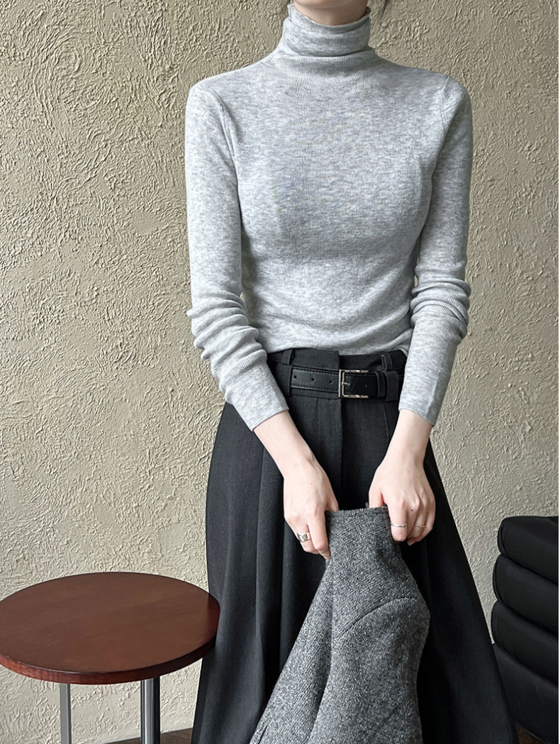 ベーシックリブタートルネックニットトップス