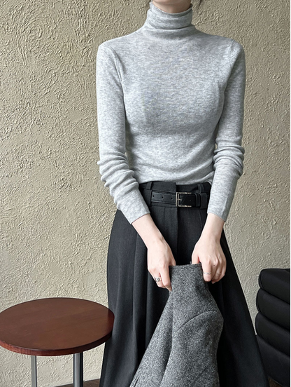 ベーシックリブタートルネックニットトップス