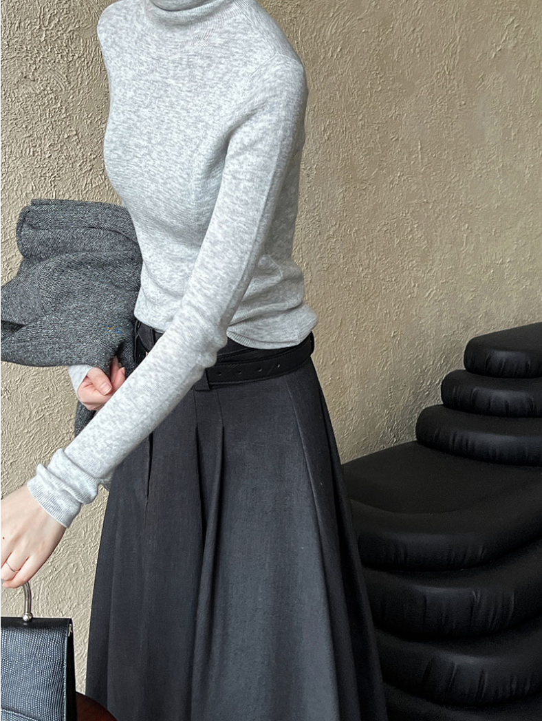 ベーシックリブタートルネックニットトップス
