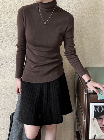 ベーシックリブタートルネックニットトップス