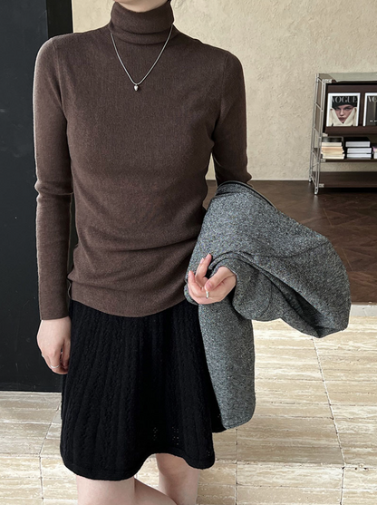 ベーシックリブタートルネックニットトップス