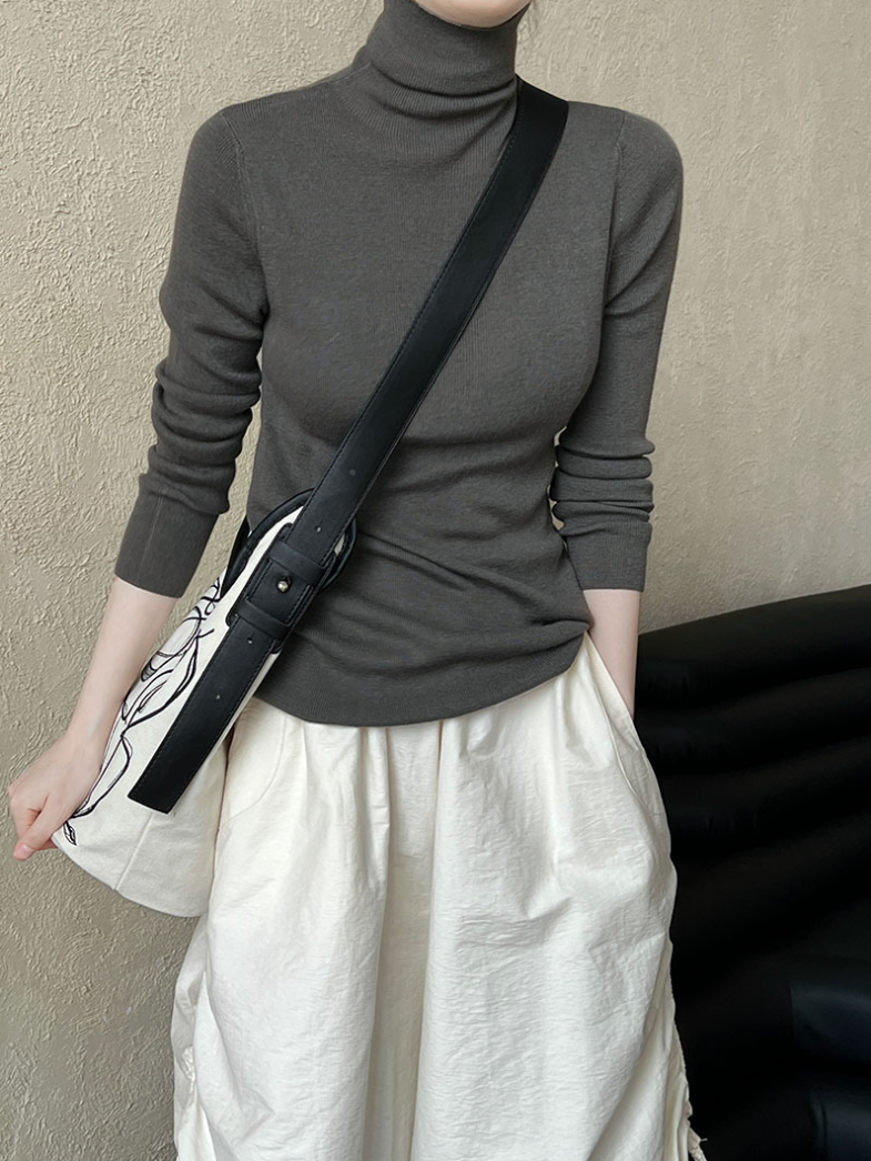 ベーシックリブタートルネックニットトップス