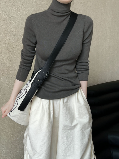 ベーシックリブタートルネックニットトップス