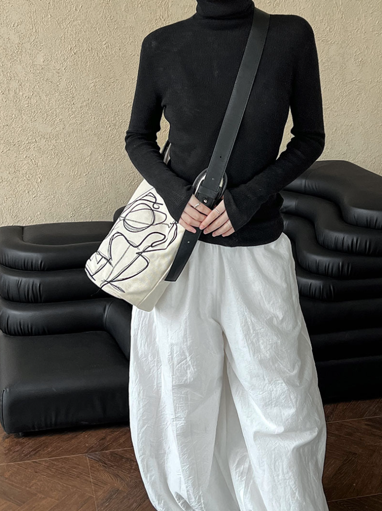 ベーシックリブタートルネックニットトップス