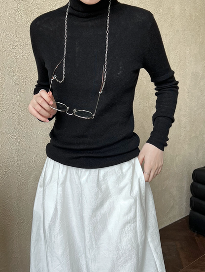 ベーシックリブタートルネックニットトップス