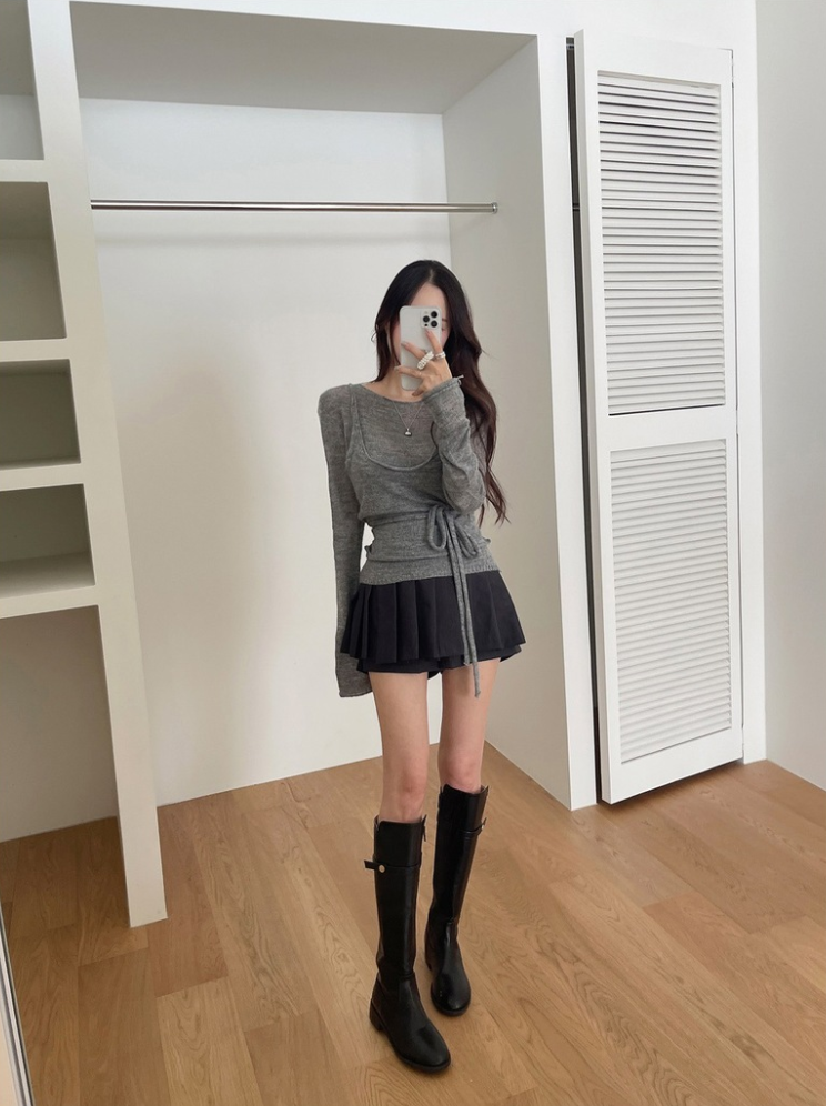 【即納】シアーニットキャミレイヤードトップス