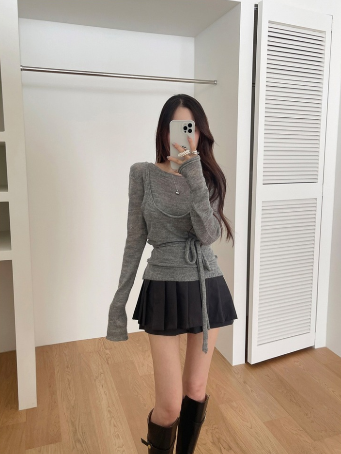 【即納】シアーニットキャミレイヤードトップス