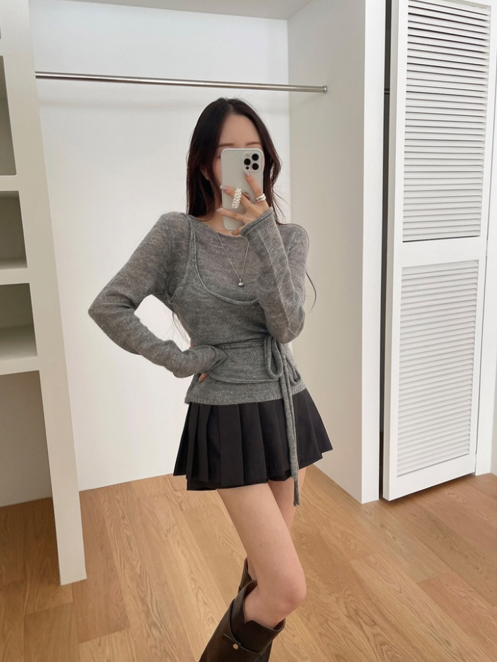 【即納】シアーニットキャミレイヤードトップス