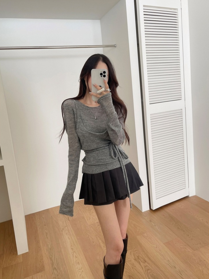 【即納】シアーニットキャミレイヤードトップス