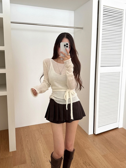 【即納】シアーニットキャミレイヤードトップス