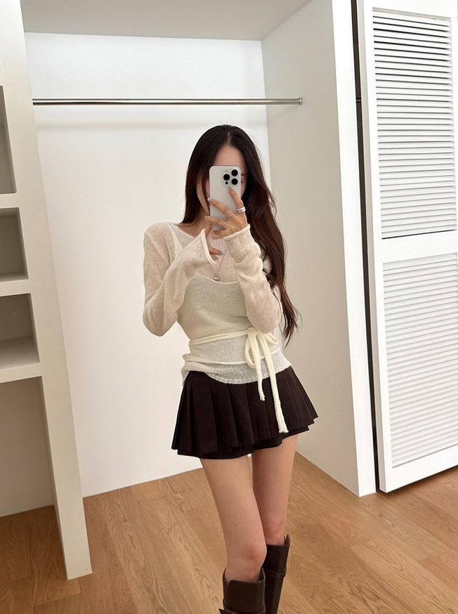 【即納】シアーニットキャミレイヤードトップス