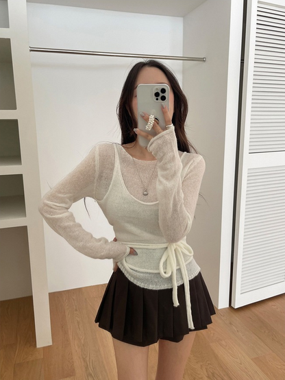 【即納】シアーニットキャミレイヤードトップス