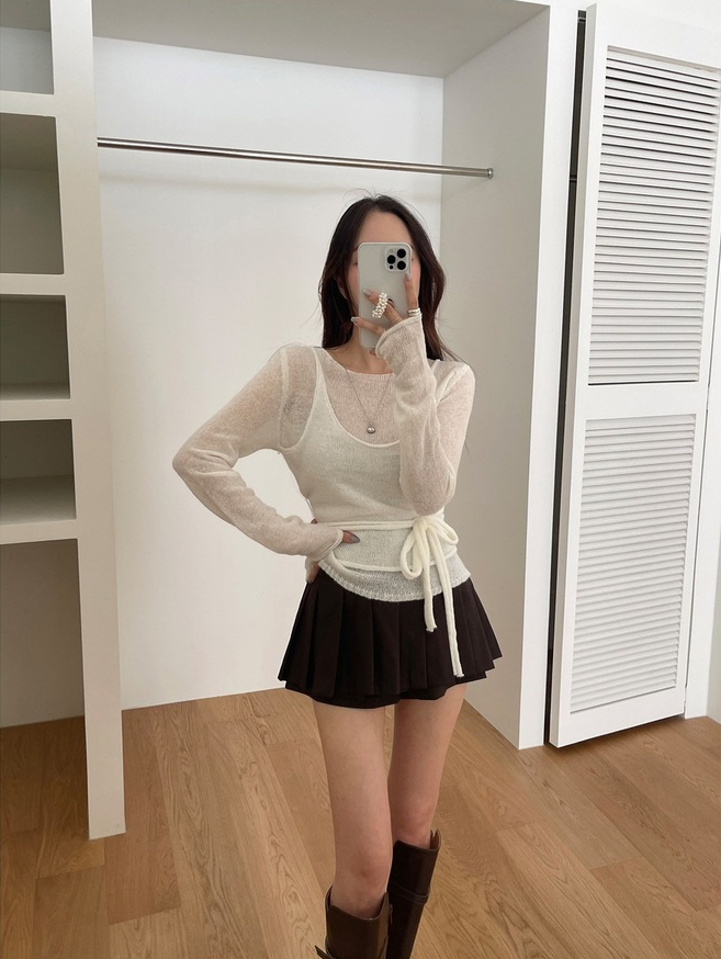 【即納】シアーニットキャミレイヤードトップス