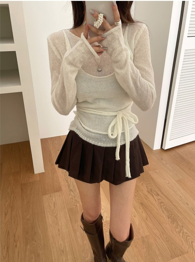 【即納】シアーニットキャミレイヤードトップス