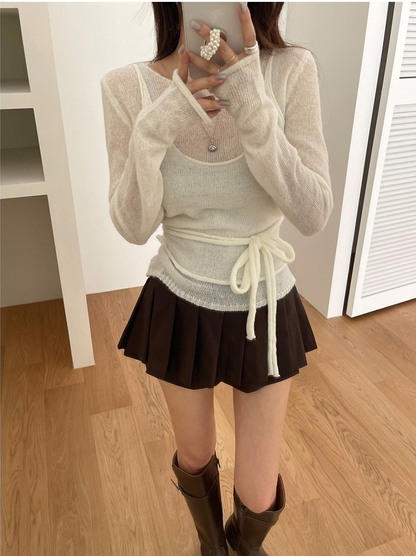 【即納】シアーニットキャミレイヤードトップス