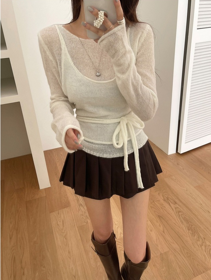 【即納】シアーニットキャミレイヤードトップス