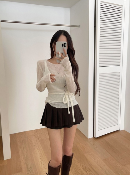 【即納】シアーニットキャミレイヤードトップス