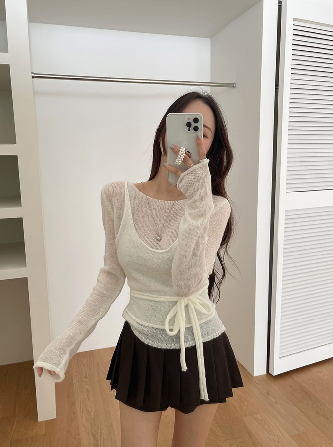 【即納】シアーニットキャミレイヤードトップス