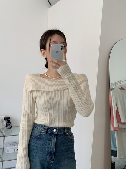 【一部即納】オフショルダーネックリブニットプルオーバー