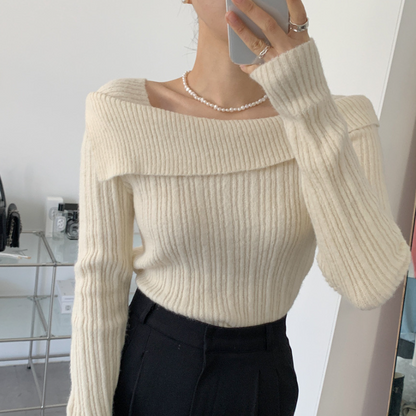 【一部即納】オフショルダーネックリブニットプルオーバー