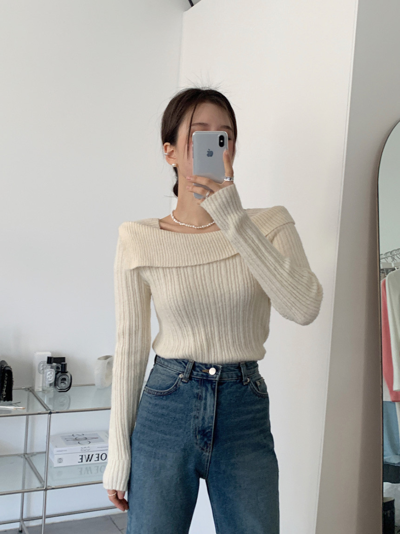 【一部即納】オフショルダーネックリブニットプルオーバー