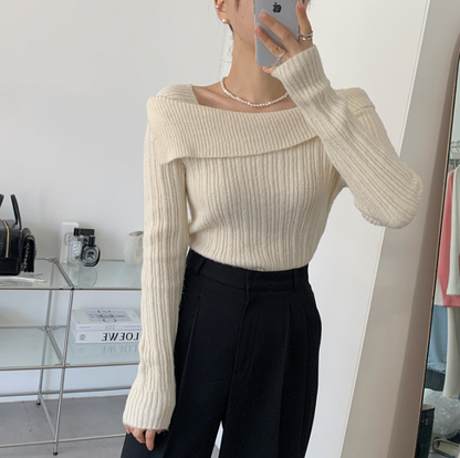 【一部即納】オフショルダーネックリブニットプルオーバー