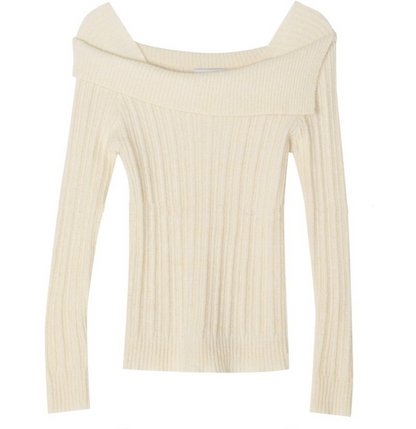 【一部即納】オフショルダーネックリブニットプルオーバー