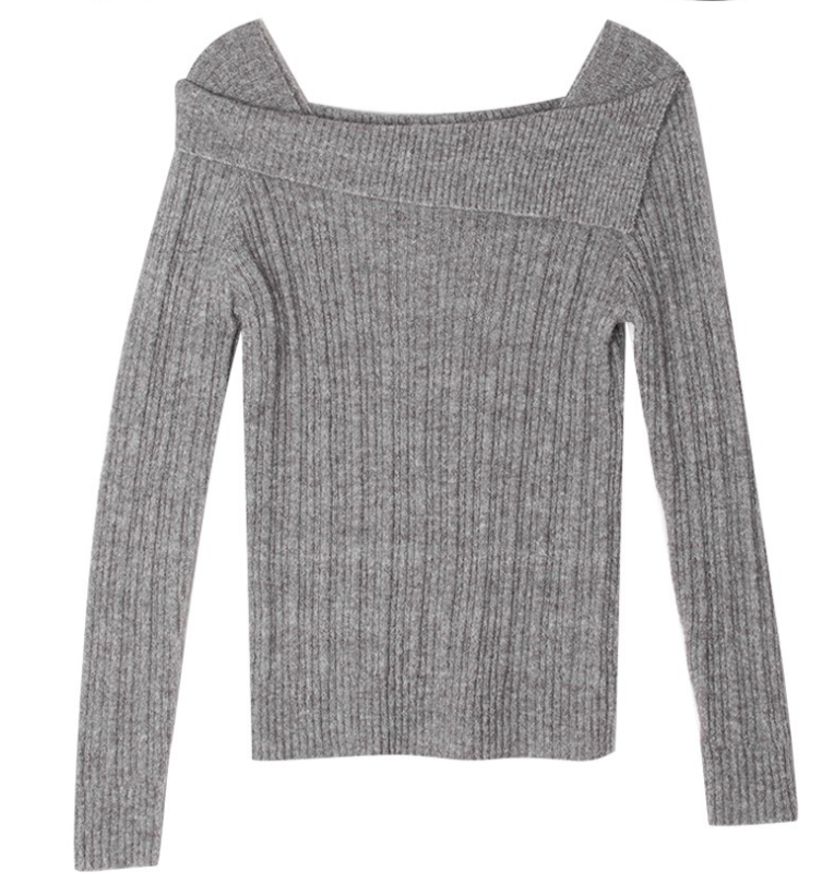 【一部即納】オフショルダーネックリブニットプルオーバー