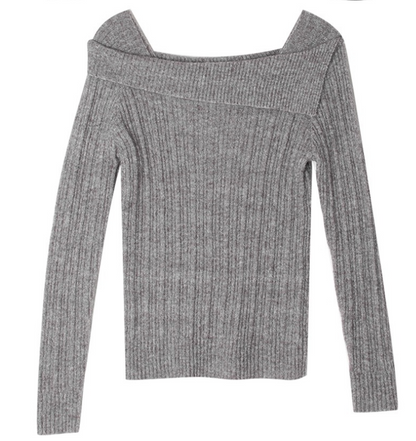 【一部即納】オフショルダーネックリブニットプルオーバー