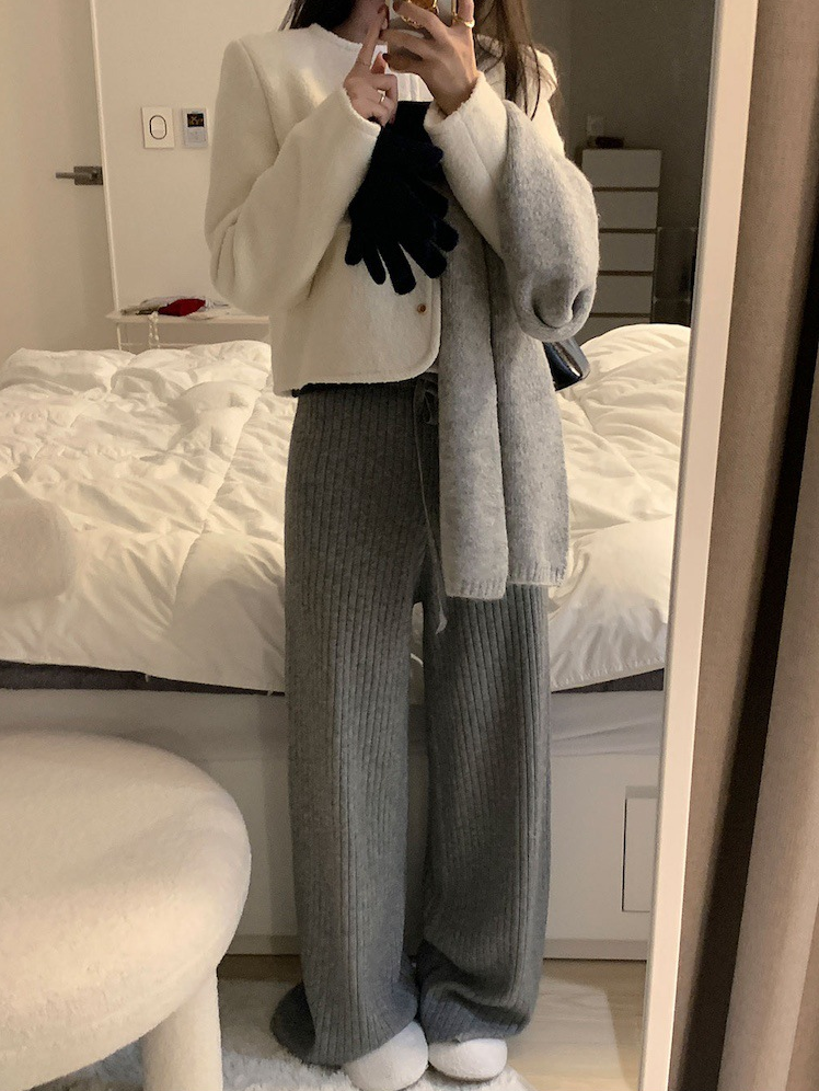 リブニットワイドパンツ