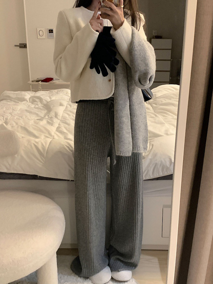 リブニットワイドパンツ