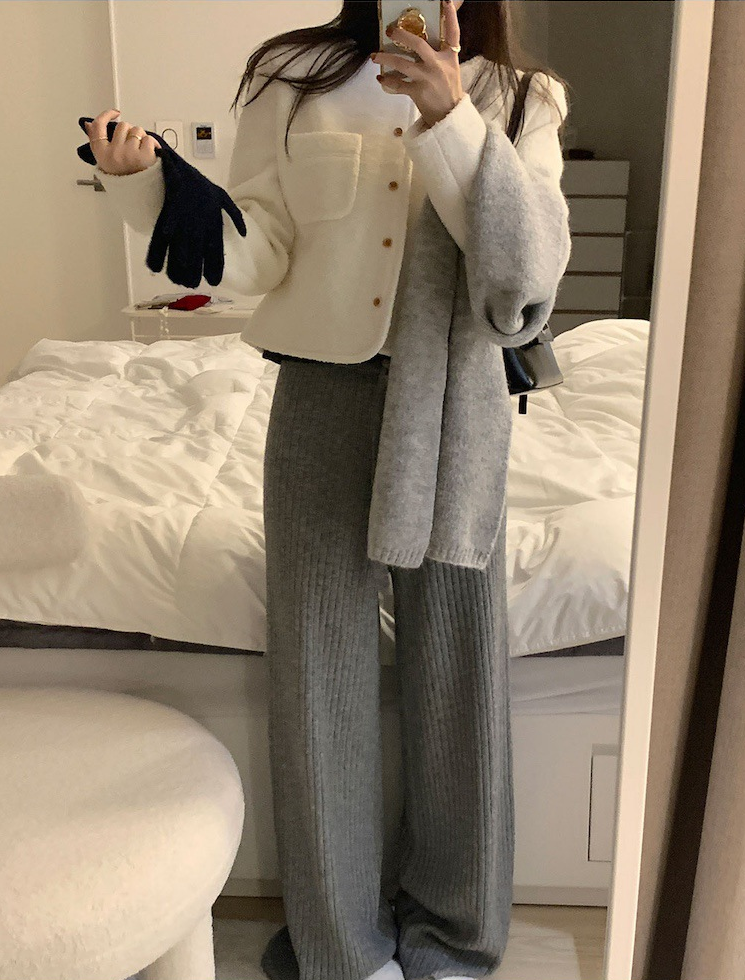 リブニットワイドパンツ