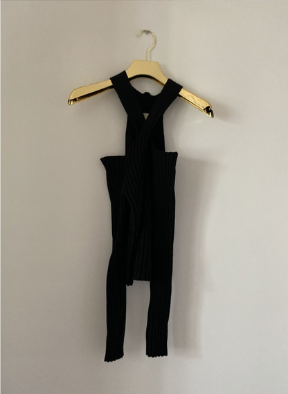 クロスオフショルダーリブニットトップス