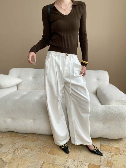 Vネックカラースリムリブニット