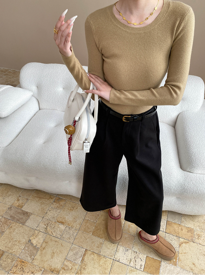 ベーシックフィットリブニットトップス