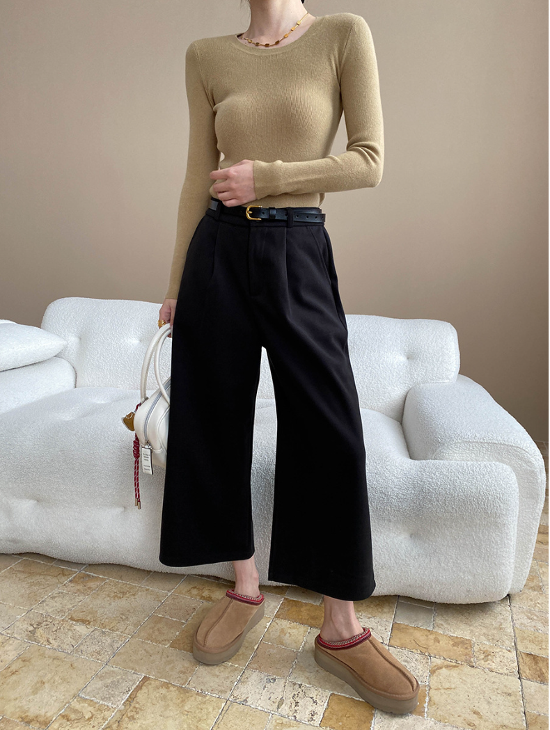 ベーシックフィットリブニットトップス