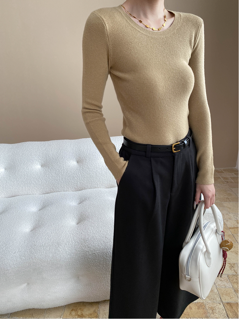 ベーシックフィットリブニットトップス