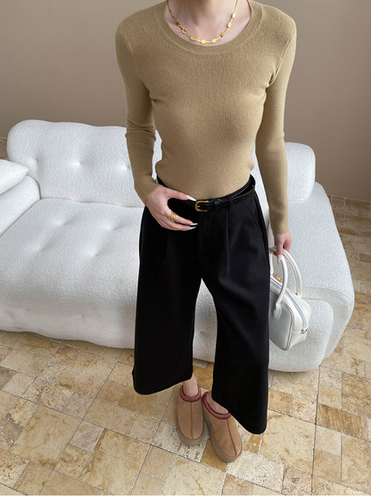 ベーシックフィットリブニットトップス