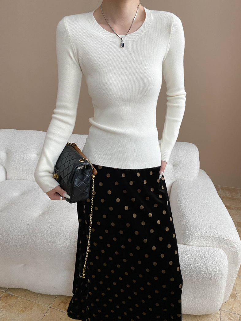 ベーシックフィットリブニットトップス