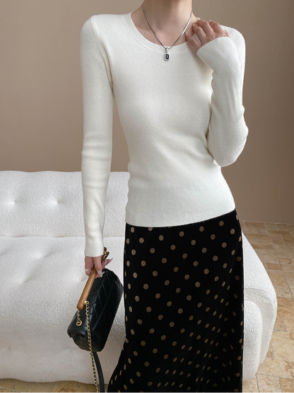 ベーシックフィットリブニットトップス